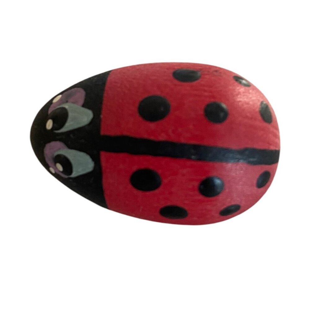 Ladybug wood brooch handpainted artisan whimsical
